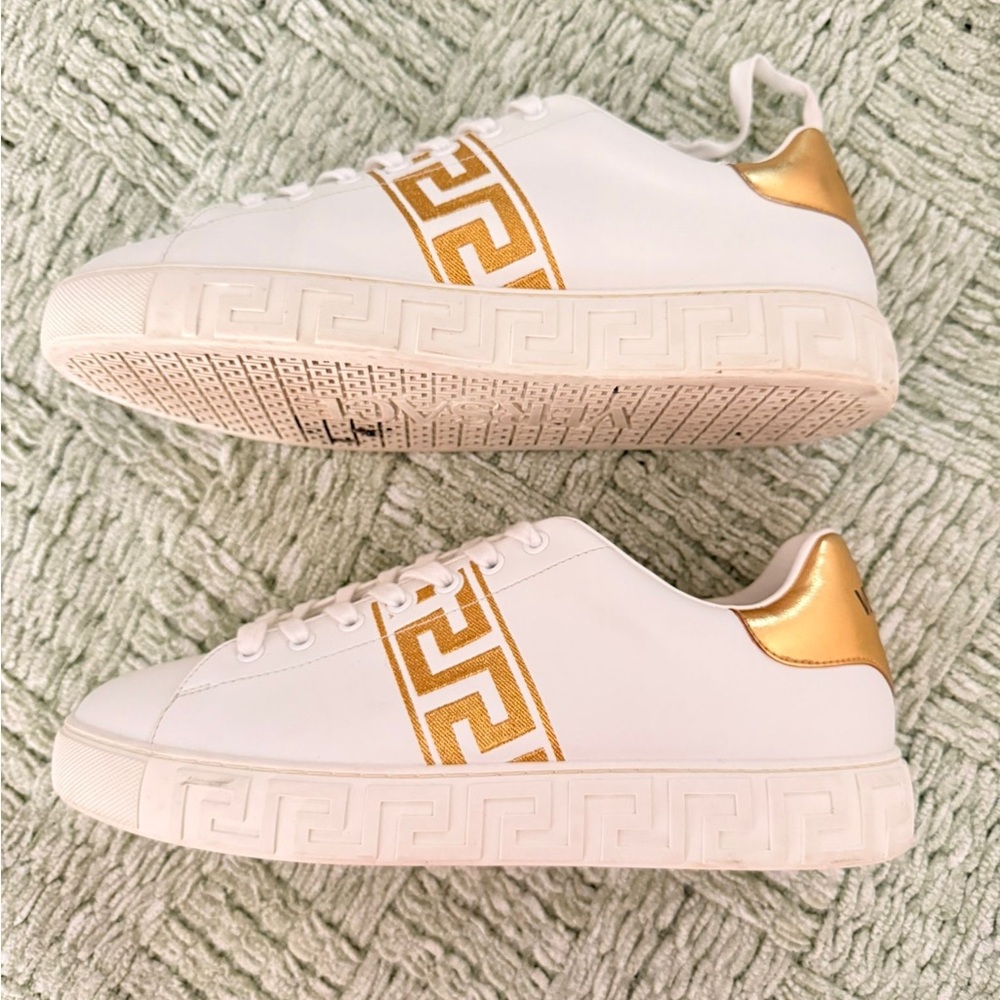 Versace White Sneakers with Gold Greek Key Detail - Picture 4 of 6
